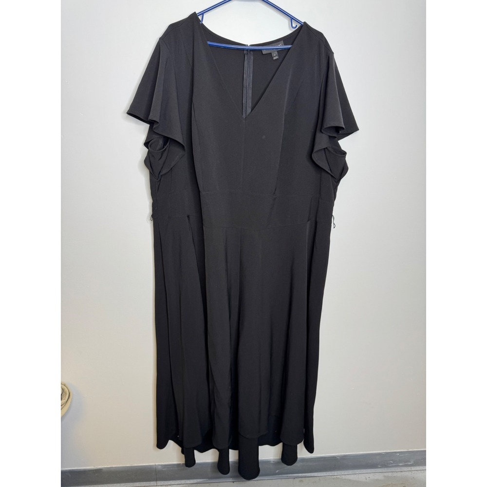 Lane Bryant Midi Dress Womens 26 Black Excellent Flutter Sleeve V-Neck Solid